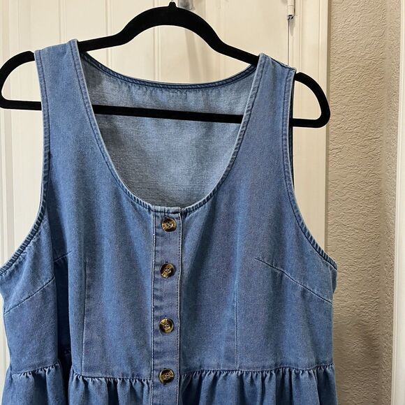 Shein Curve Chambray Blue Jean Denim Button Up Jumper Dress Womens Size 2XL - Picture 2 of 9